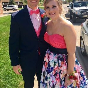 Strapless floral prom dress